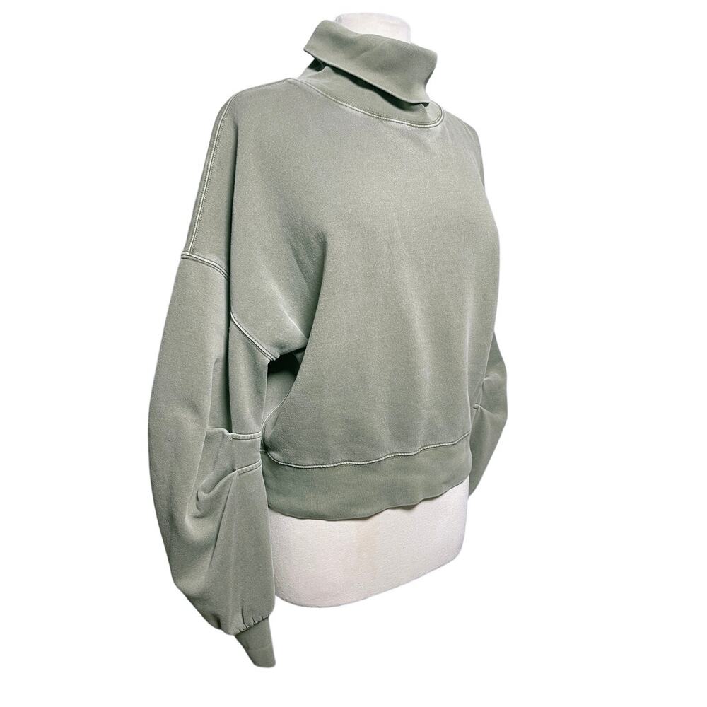FREE PEOPLE Boho Olive Green Pleated Sleeve Turtleneck Sweatshirt - Picture 2 of 4